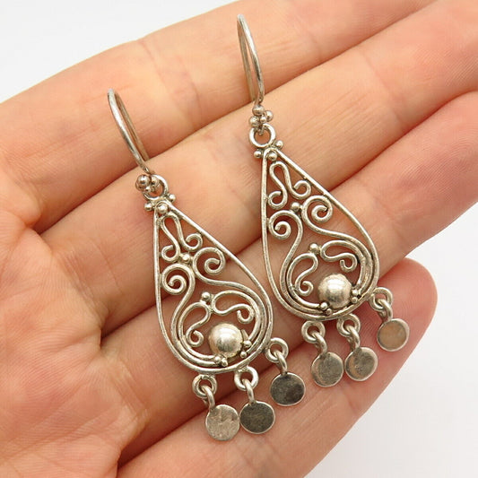 925 Sterling Silver Swirl Teardrop Design Dangling Earrings