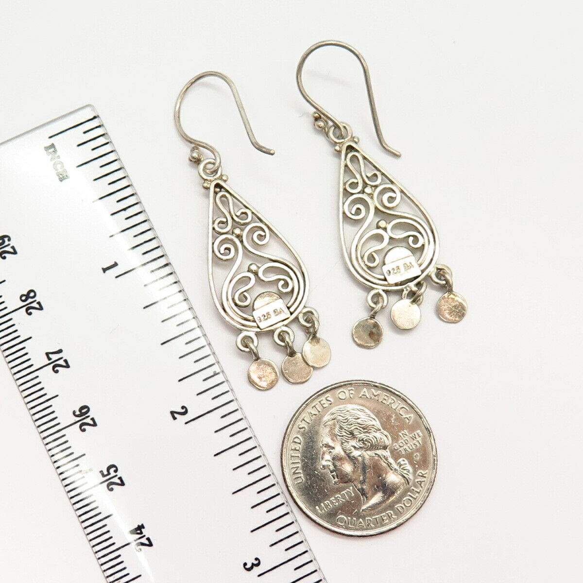 925 Sterling Silver Swirl Teardrop Design Dangling Earrings