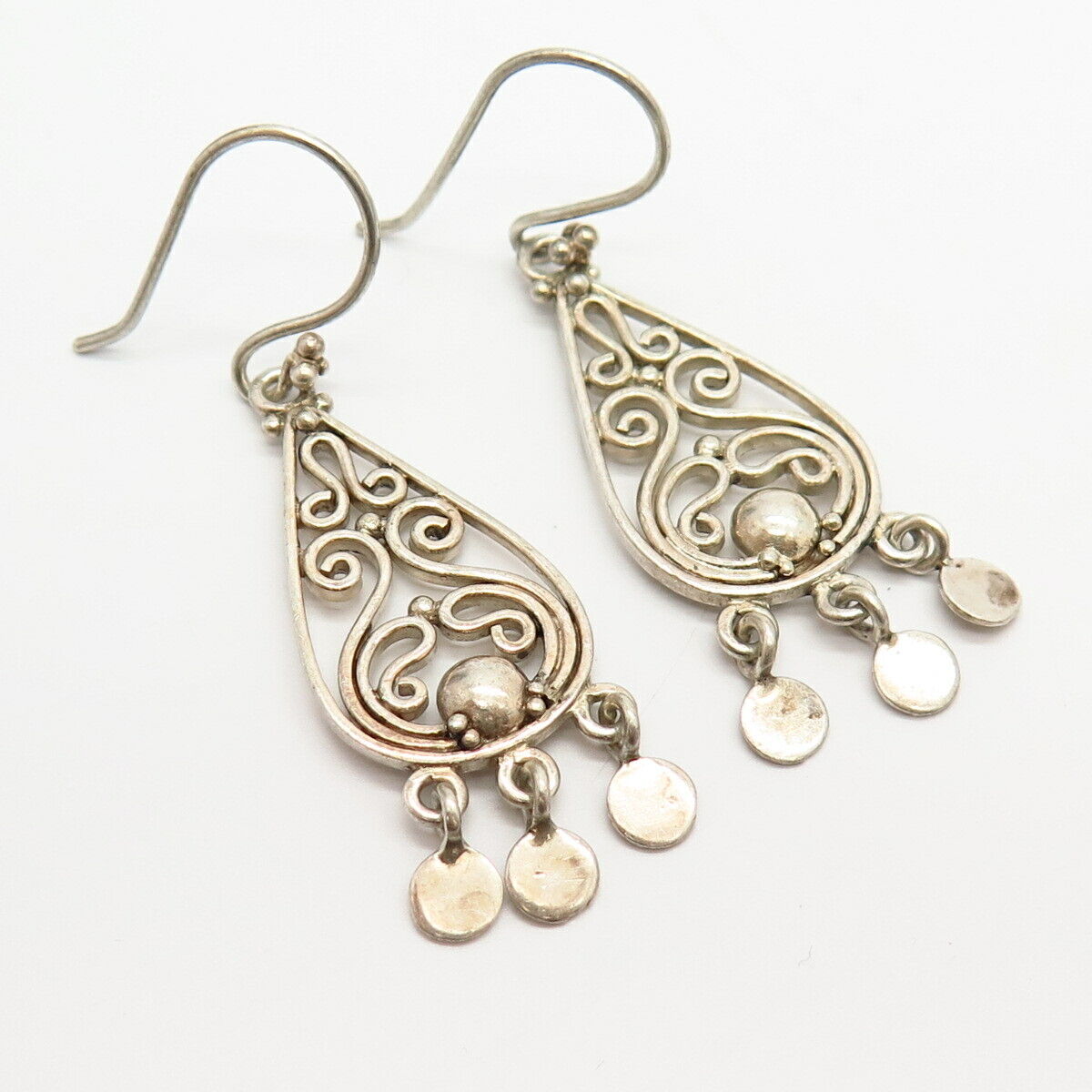 925 Sterling Silver Swirl Teardrop Design Dangling Earrings