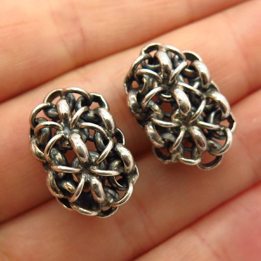 925 Sterling Silver Modernist Design Clip On Earrings