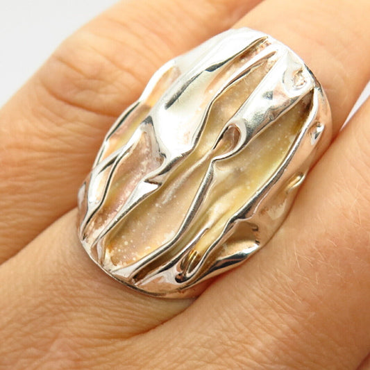 925 Sterling Silver Wrinkled Design Statement Wide Ring Size 6 1/4