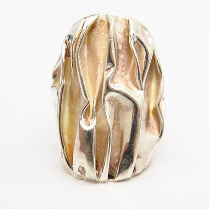 925 Sterling Silver Wrinkled Design Statement Wide Ring Size 6 1/4