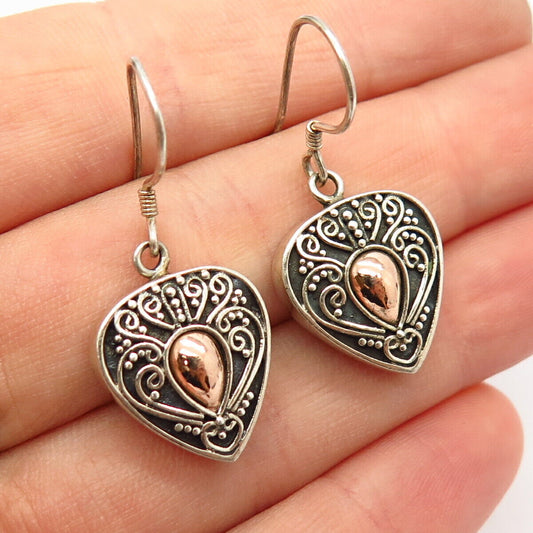 925 Sterling Silver 2-Tone Swirl Design Dangling Earrings