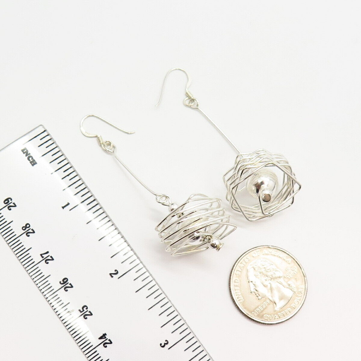 925 Sterling Silver Spiral & Bar / Celestial Bodies Design Dangling Earrings