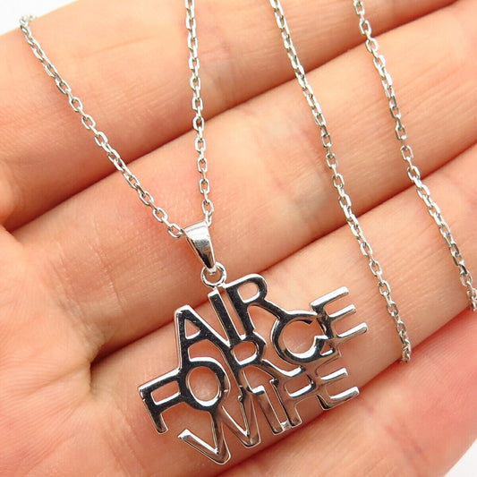 925 Sterling Silver "Air Force Wife" Pendant Chain Necklace 18"