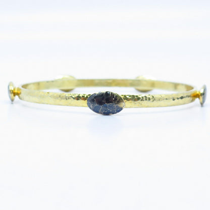 925 Sterling Silver Gold Plated Hammered Finish Station Bangle Bracelet 8"