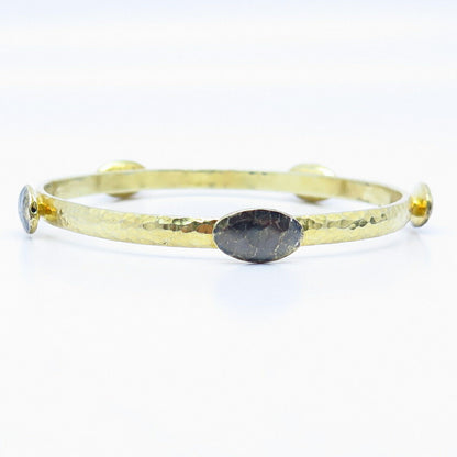 925 Sterling Silver Gold Plated Hammered Finish Station Bangle Bracelet 8"