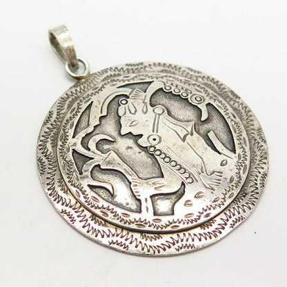 900 Silver Vintage Tribal Design Round Pendant