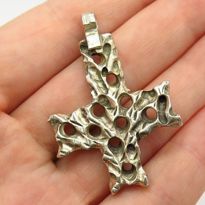 925 Sterling Silver Modernist Brutalist Design Slide Cross Pendant