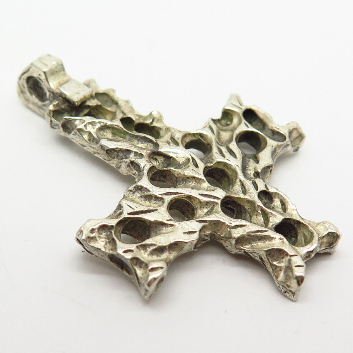 925 Sterling Silver Modernist Brutalist Design Slide Cross Pendant