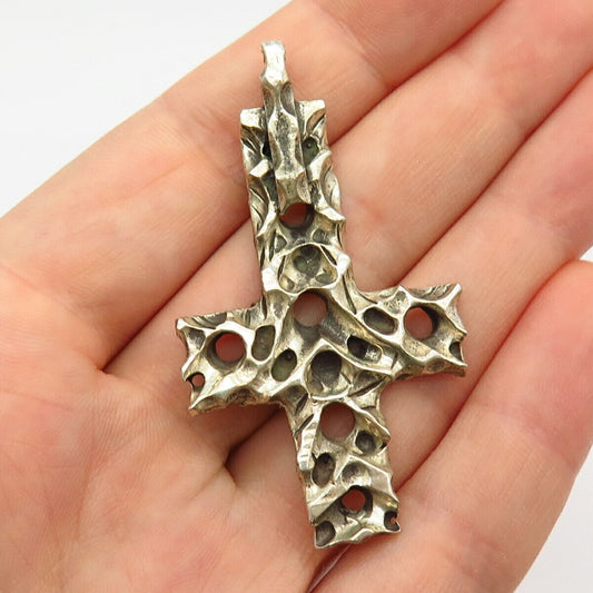 925 Sterling Silver Modernist Brutalist Design Slide Cross Pendant