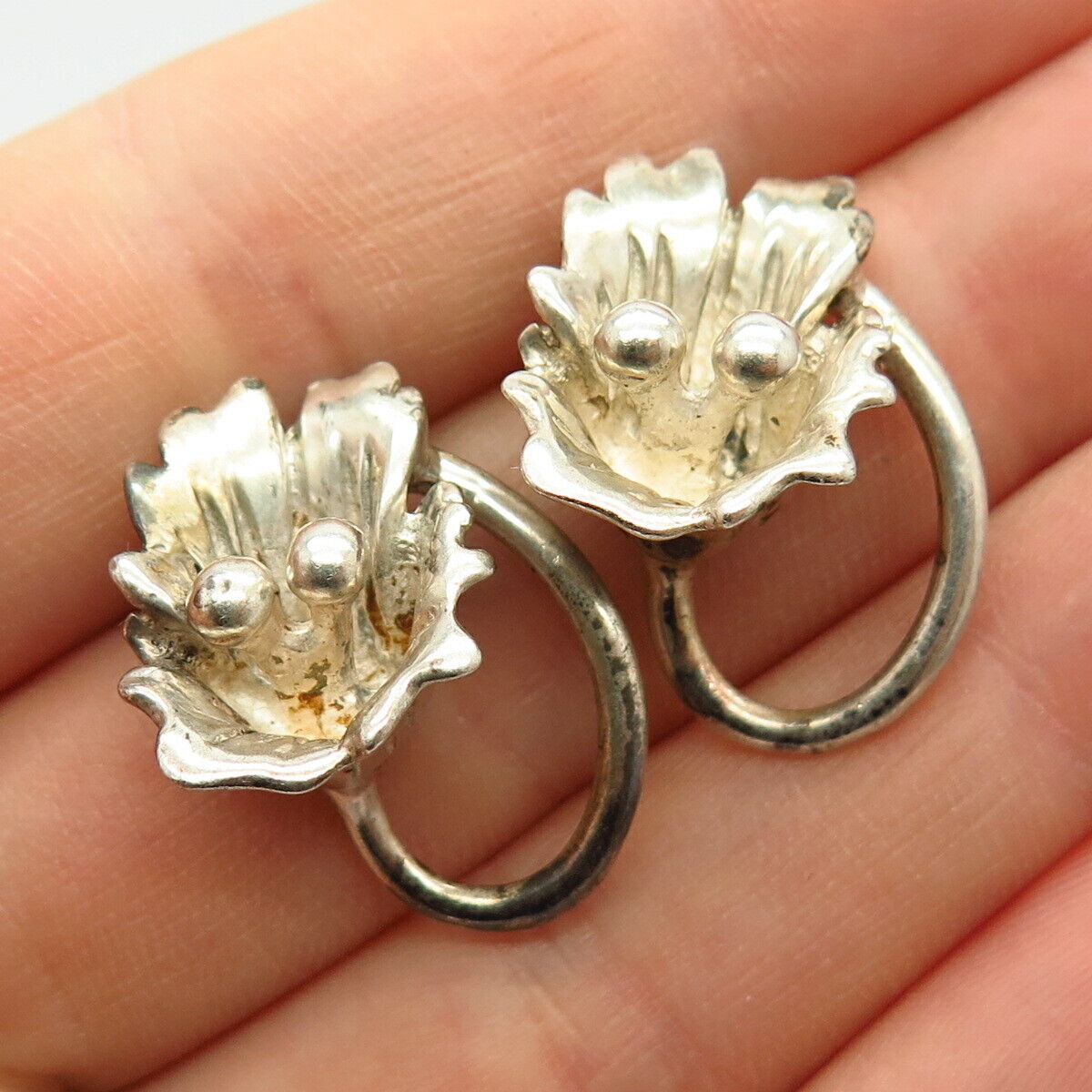 925 Sterling Silver Vintage Floral Design Earrings