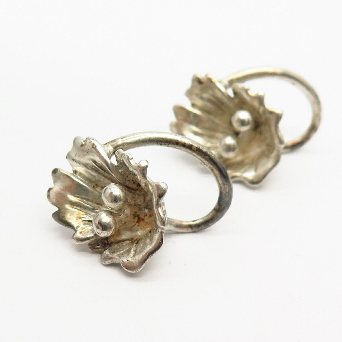 925 Sterling Silver Vintage Floral Design Earrings