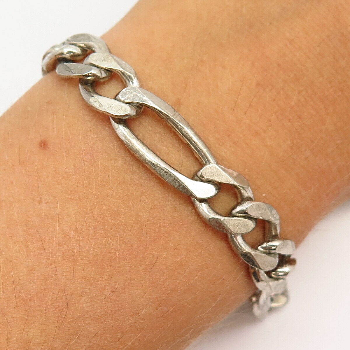 925 Sterling Silver Italy Figaro Link Bracelet 8.5"