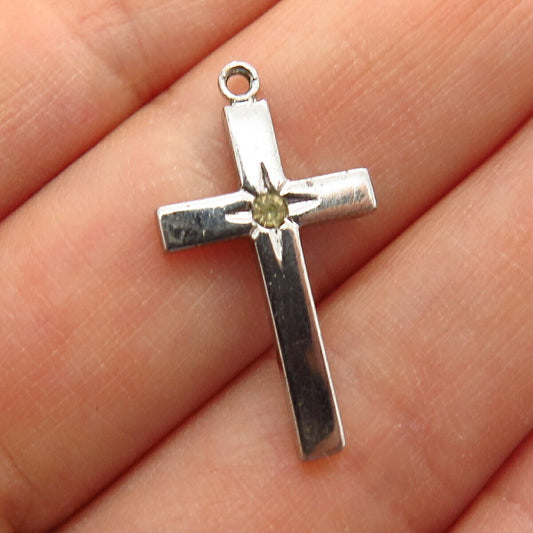 925 Sterling Silver Vintage Theda Rhinestone Cross Pendant