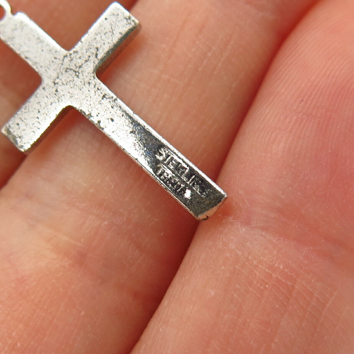 925 Sterling Silver Vintage Theda Rhinestone Cross Pendant