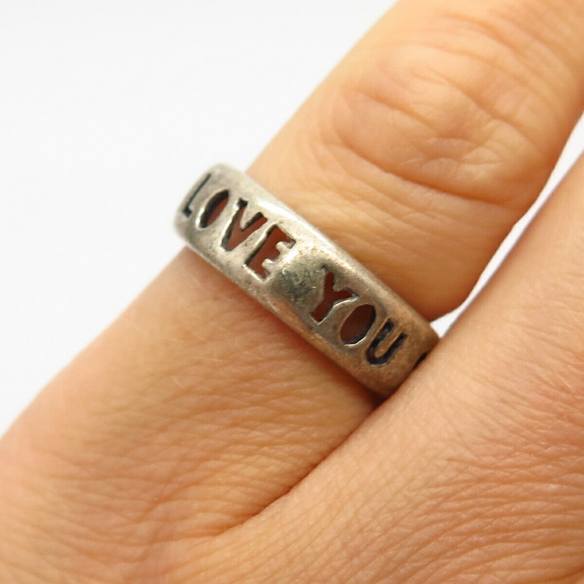 925 Sterling Silver "I Love You" Cutout Design Band Ring Size 5.5