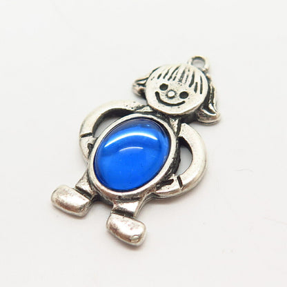 925 Sterling Silver Blue Glass Happy Boy Design Pendant