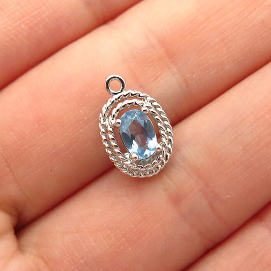 925 Sterling Silver Blue Topaz-Tone C Z Small Pendant