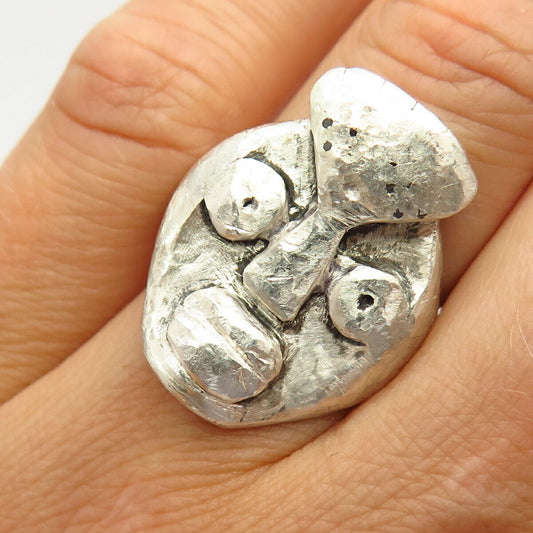 925 Sterling Silver Tribal Face Design Wide Ring Size 7