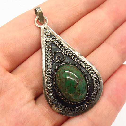 925 Sterling Silver Vintage Faux Turquoise Swirl Teardrop Design Pendant