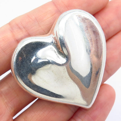 925 Sterling Silver Vintage Mexico Concave Heart Design Pin Brooch / Pendant