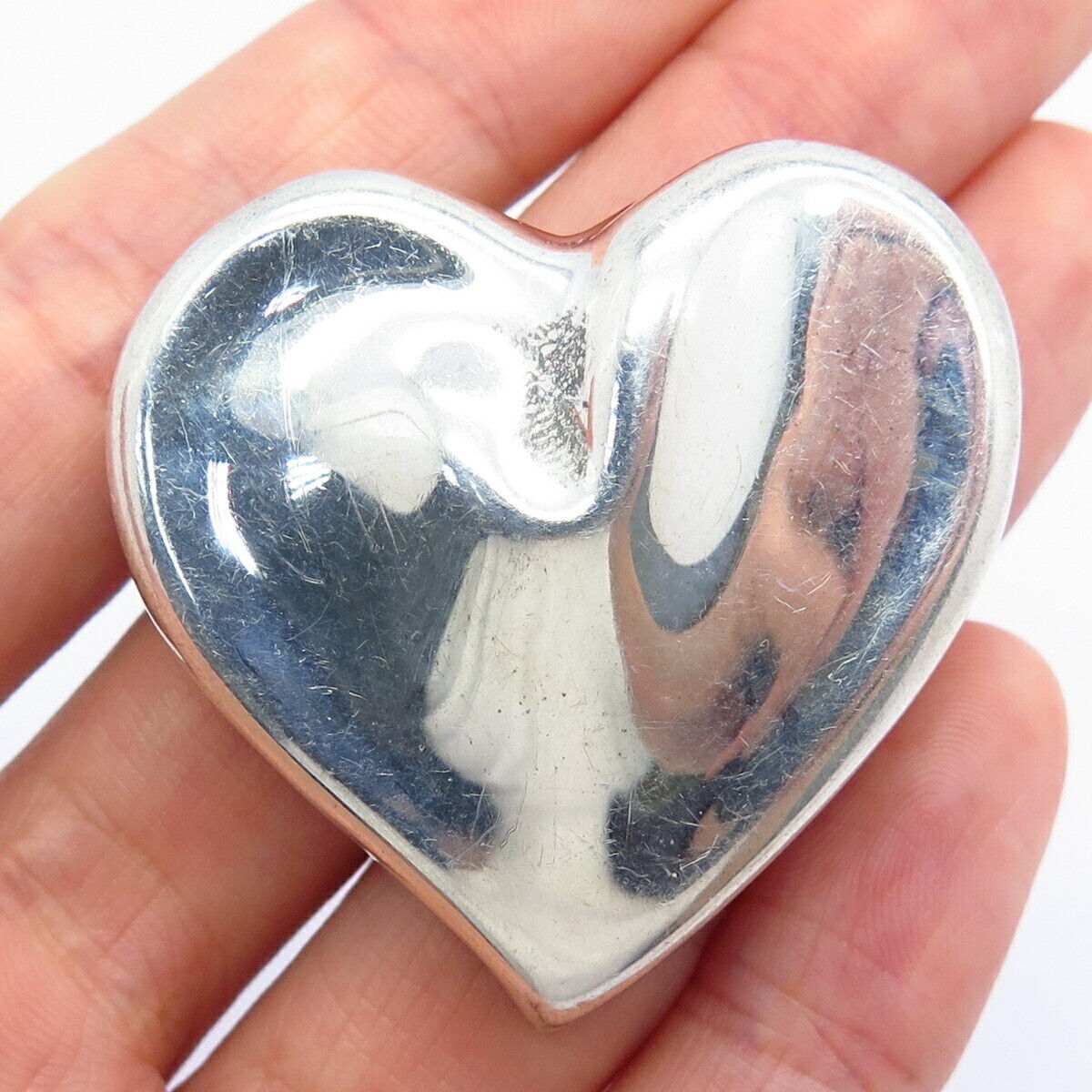 925 Sterling Silver Vintage Mexico Concave Heart Design Pin Brooch / Pendant