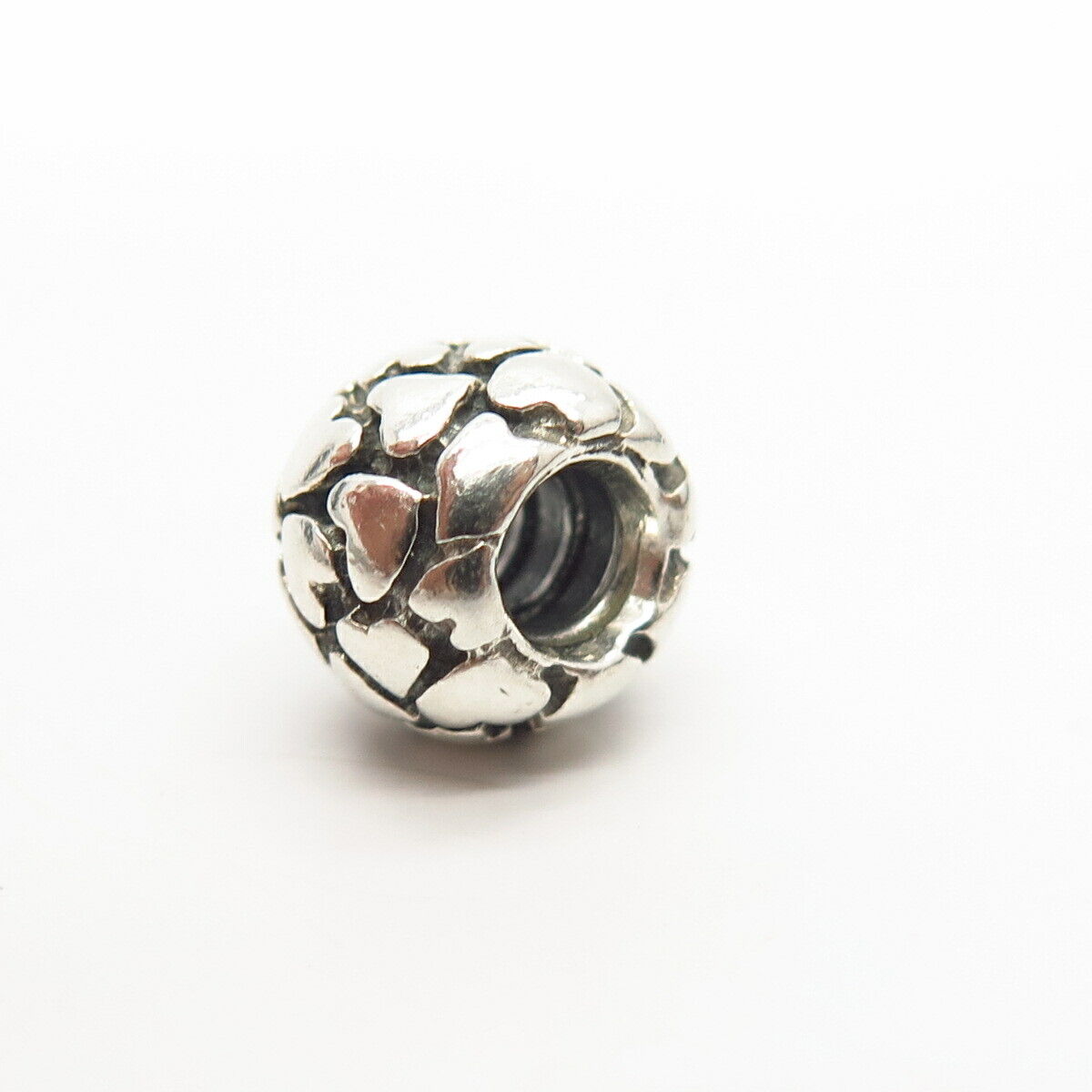 925 Sterling Silver Pandora Pebble Heart Design Bead Charm