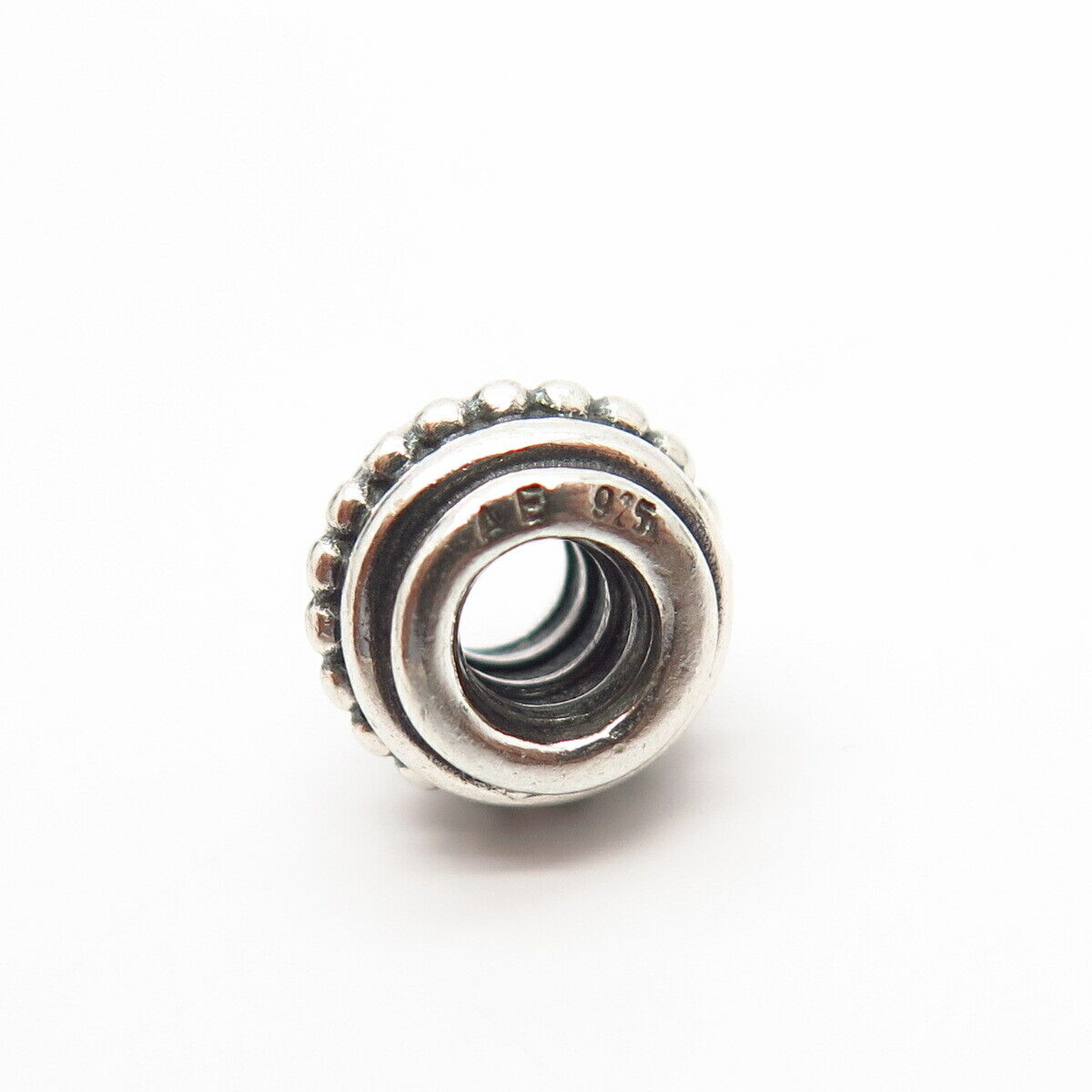 925 Sterling Silver Pandora Ribbed Granulated Design Bead Charm