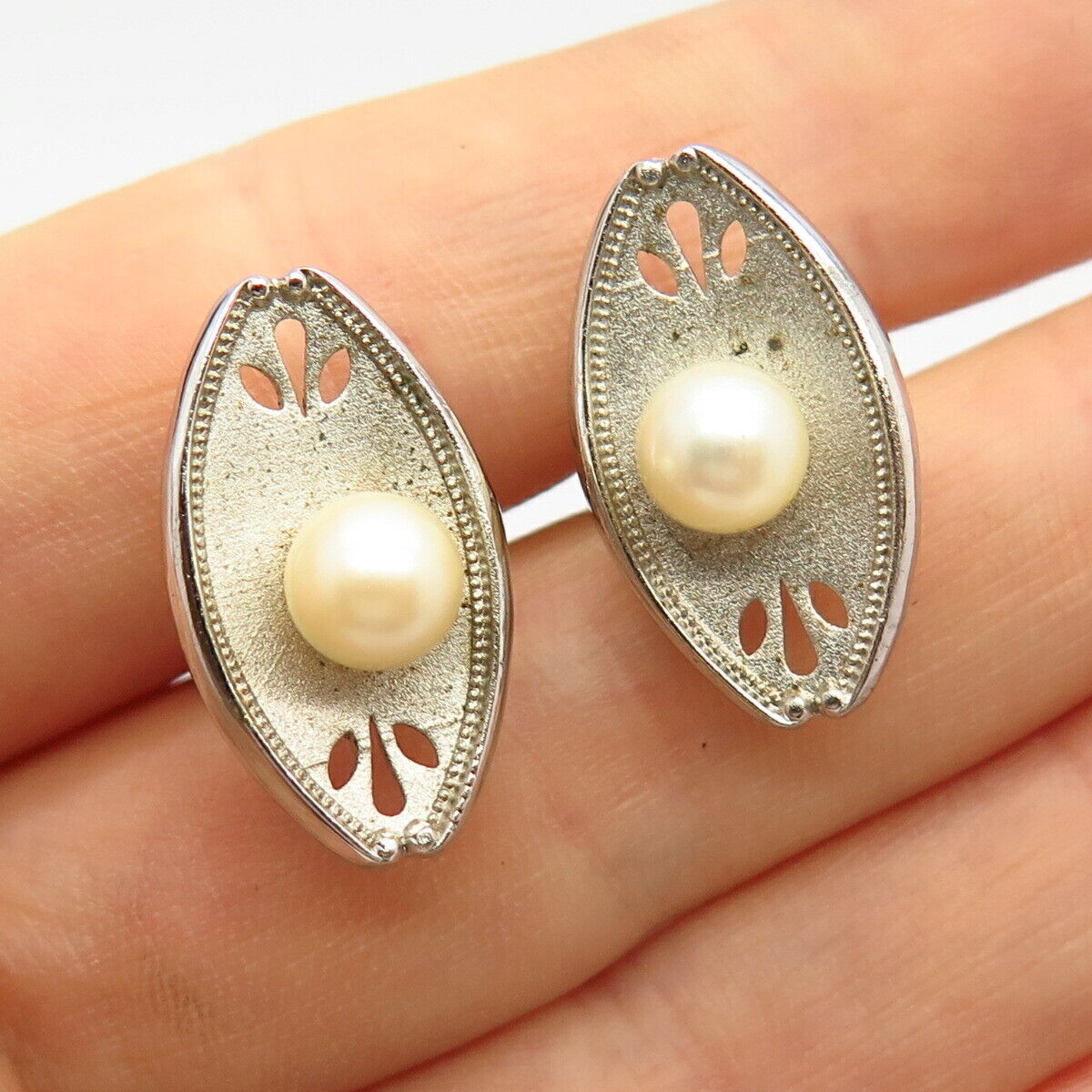 925 Sterling Silver Vintage Japan Real Akoya Pearl Cufflinks