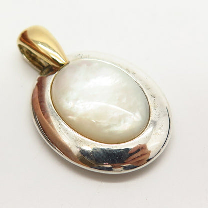 925 Sterling Silver 2-Tone Real Mother-Of-Pearl Oval Slide Pendant