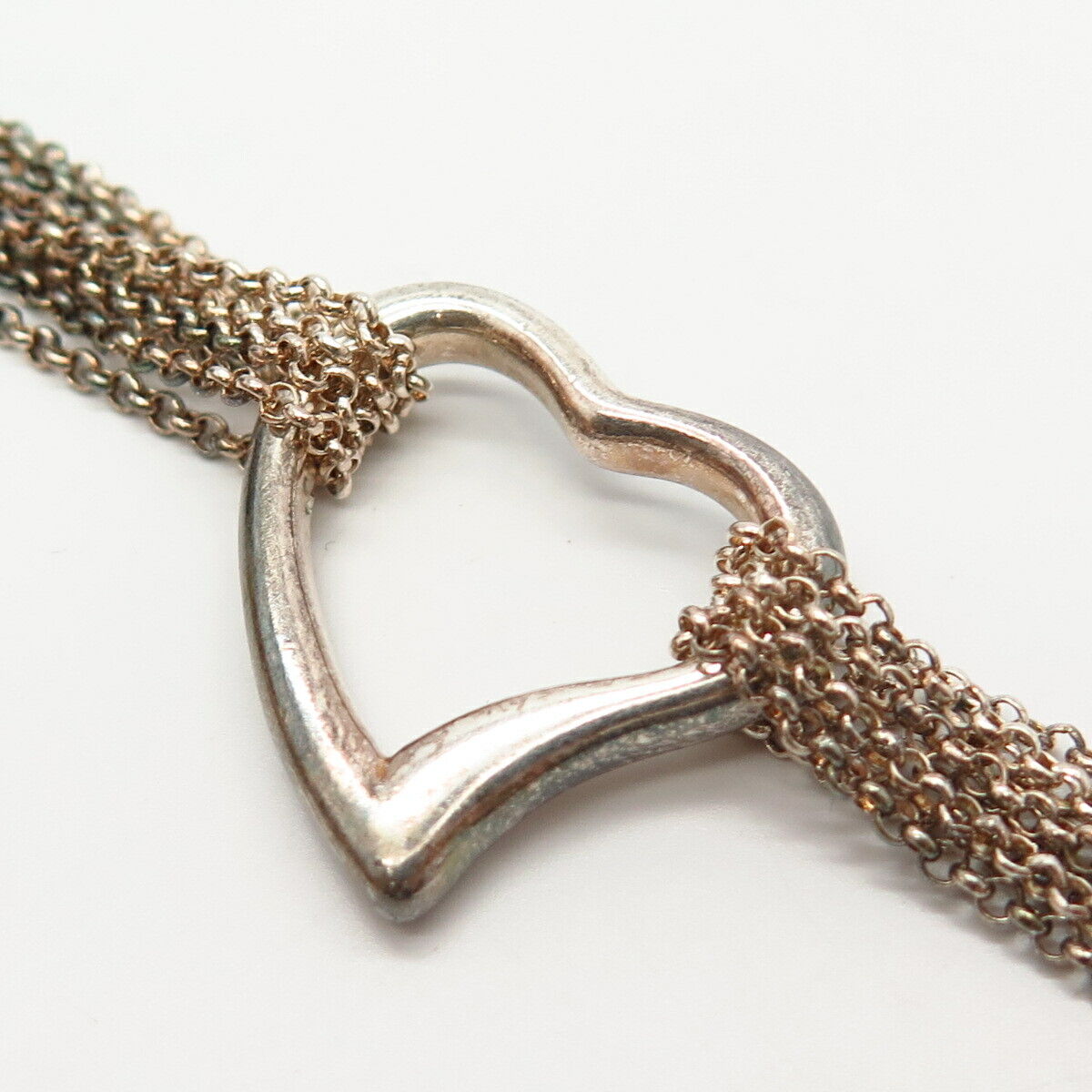 925 Sterling Silver Italy Heart Design Multi-Strand Rolo Link Bracelet 6 3/4"