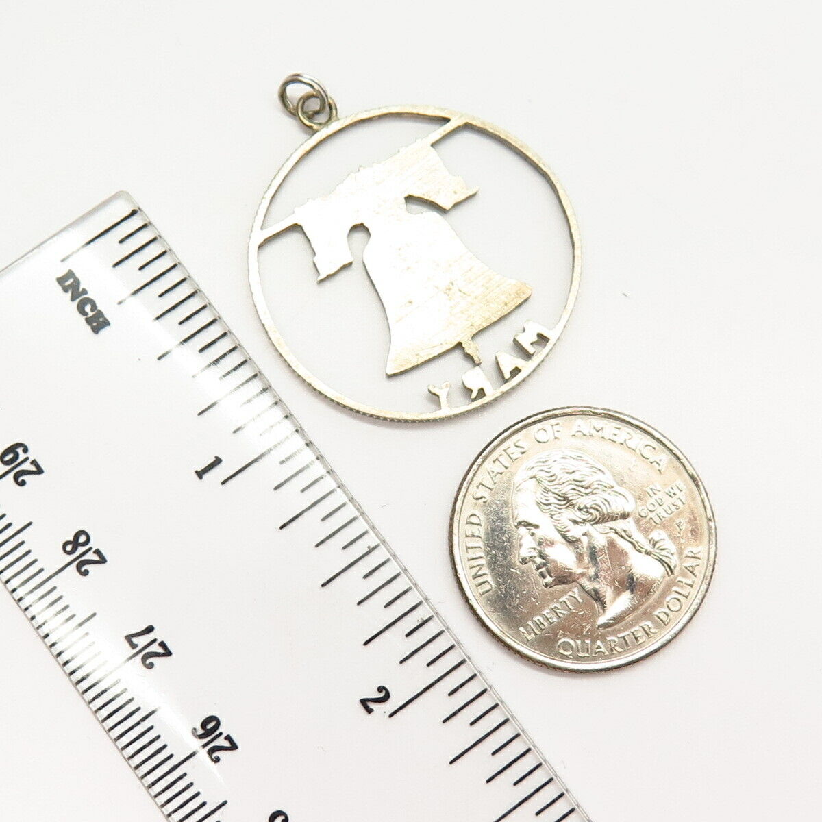 900 Silver Vintage "Mary" Personalized Cutout Bell Half Dollar Coin Pendant