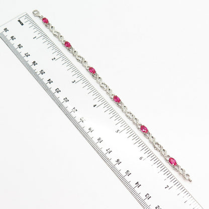 925 Sterling Silver Lab-Created Ruby Gem Crossover Link Bracelet 6 3/4"