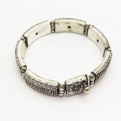 925 Sterling Silver Nugget Design Panel Link Bracelet 6 3/4"