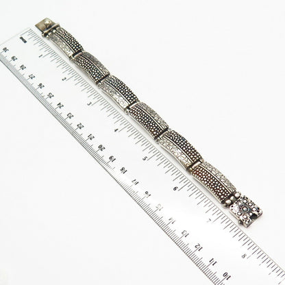 925 Sterling Silver Nugget Design Panel Link Bracelet 6 3/4"