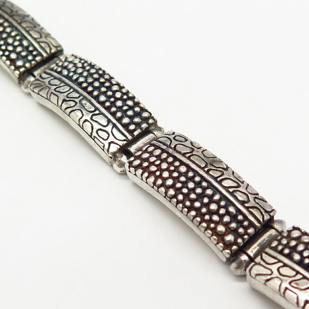 925 Sterling Silver Nugget Design Panel Link Bracelet 6 3/4"