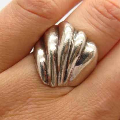 925 Sterling Silver Ribbed Design Wide Ring Size 6.5