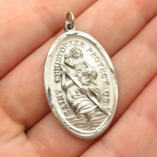 925 Sterling Silver Vintage Chapel St. Christopher Religious Pendant