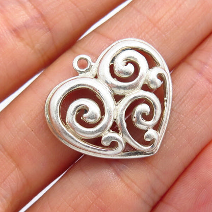 925 Sterling Silver Swirl Design Heart Shape Pendant