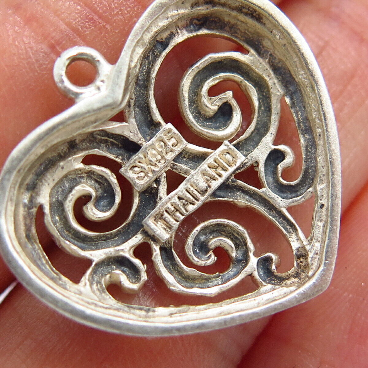 925 Sterling Silver Swirl Design Heart Shape Pendant