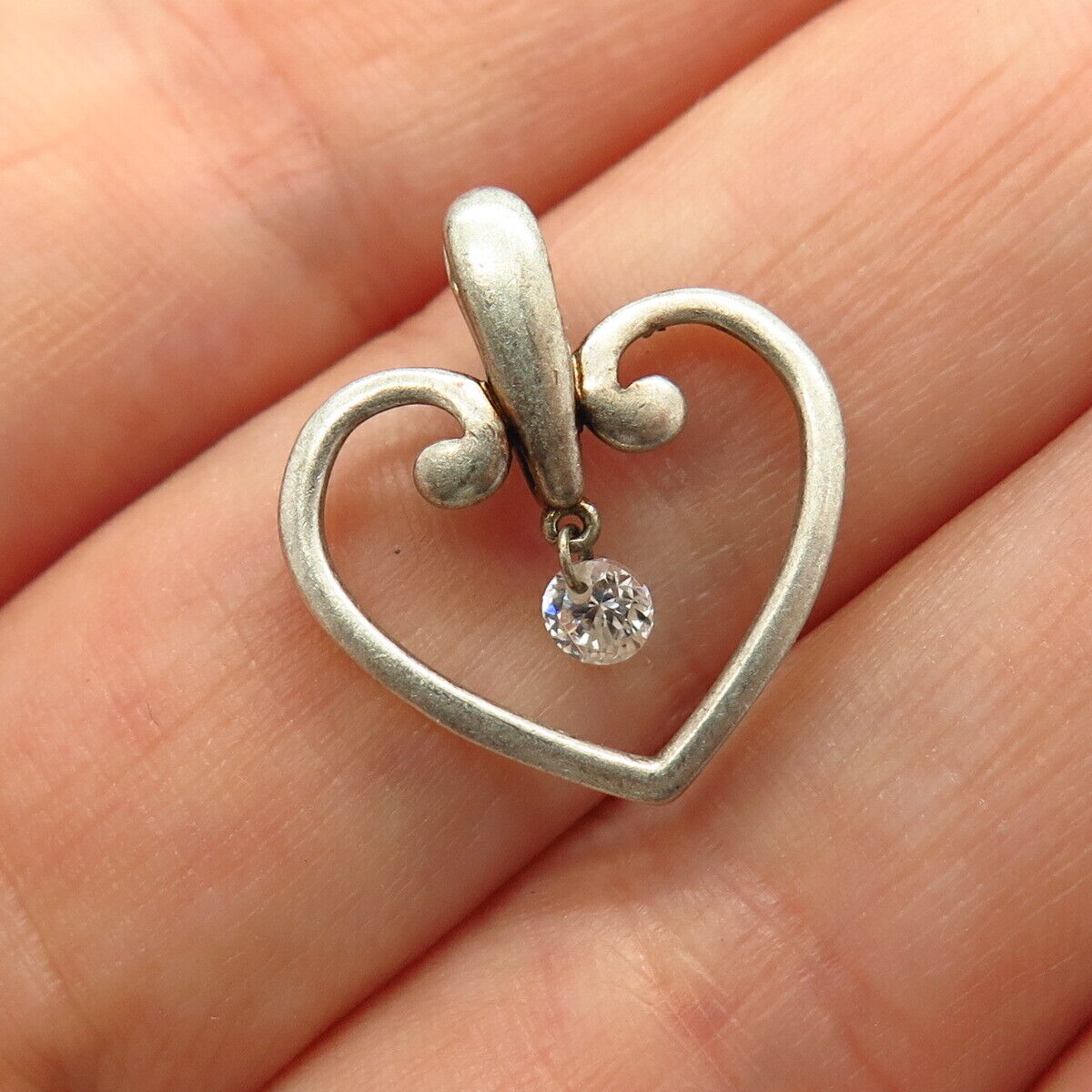 925 Sterling Silver Dancing C Z Open Heart Slide Pendant