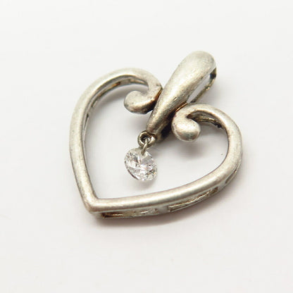 925 Sterling Silver Dancing C Z Open Heart Slide Pendant