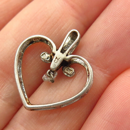 925 Sterling Silver Dancing C Z Open Heart Slide Pendant