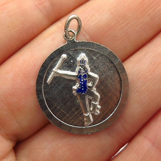 925 Sterling Silver Vintage Enamel Cheerleader Design Charm Pendant