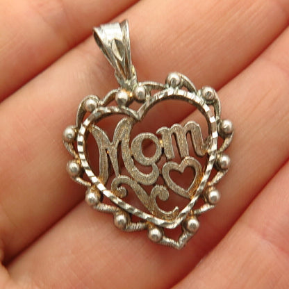 925 Sterling Silver "Mom" Heart Shape Pendant