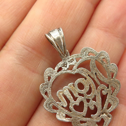 925 Sterling Silver "Mom" Heart Shape Pendant