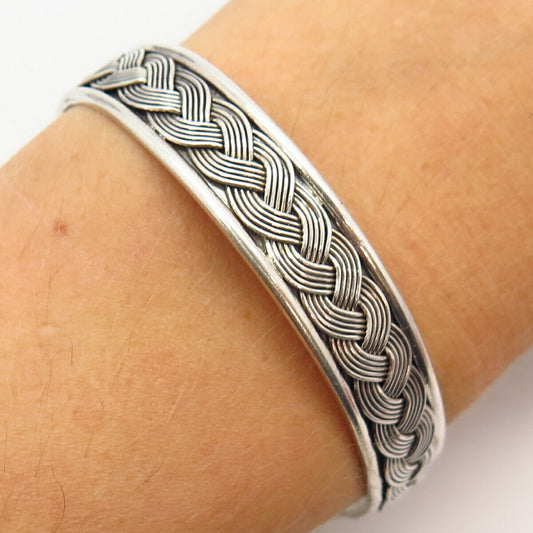 925 Sterling Silver Woven Design Cuff Bracelet 7 1/4"