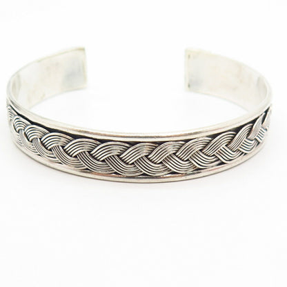 925 Sterling Silver Woven Design Cuff Bracelet 7 1/4"