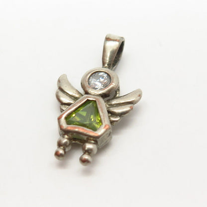 925 Sterling Silver White & Peridot-Tone C Z Angel Slide Pendant